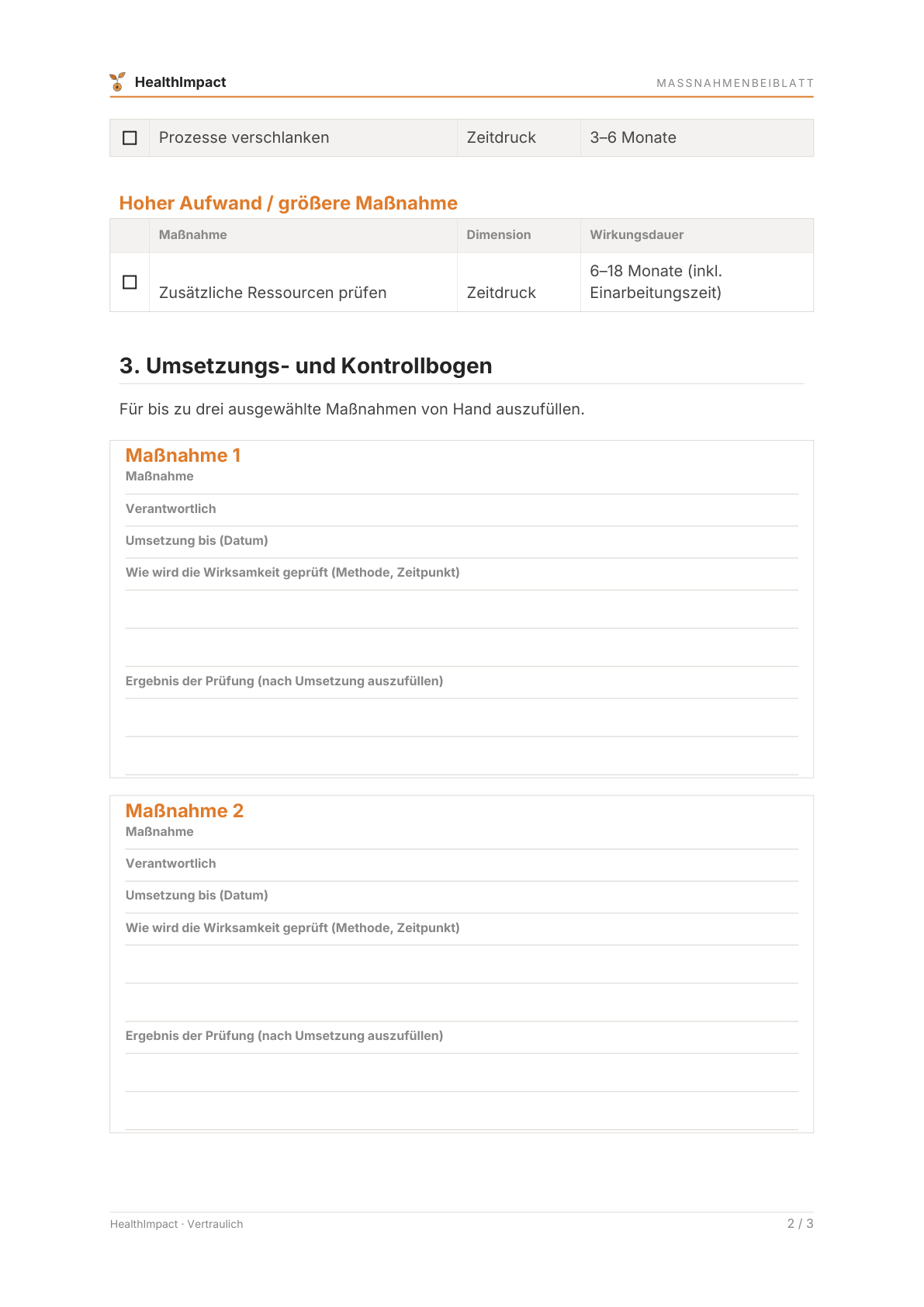 Umsetzungs- und Kontrollbogen im Maßnahmenbeiblatt